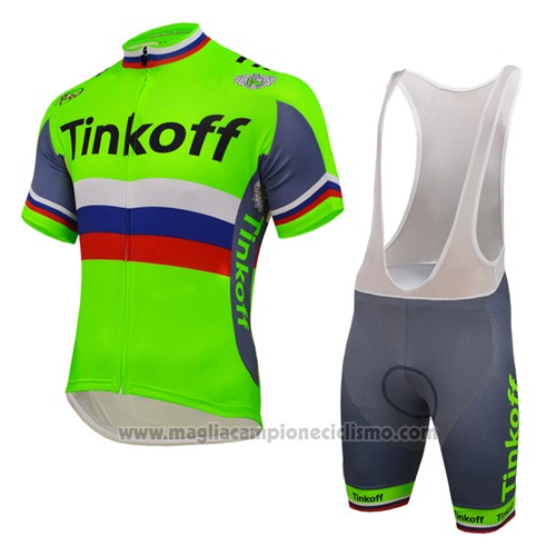 2016 Abbigliamento Ciclismo UCI Mondo Campione Tinkoff Verde Manica Corta e Salopette